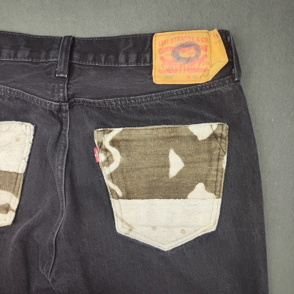 Levis 501 Jeans Mens 35x30 Black Custom Altered Black Circle‎ Straight Leg Denim - Picture 3 of 16